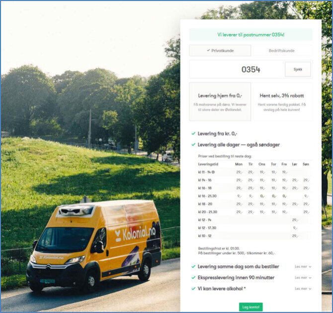 Photo of delivery van and the delivery schedual.