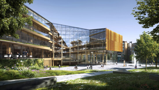 Finansparken exterior entrance render by Helen&Hard