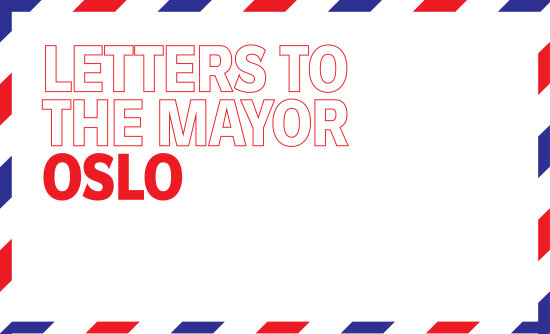 Logobilde som sier Letters to the mayor i store bokstaver i rødt, hvitt og blått