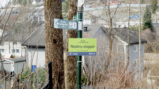 Ruter gange viser hvor lang tid det tar å gå ulike steder.